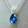 Elegante peervormige blauwe zirkoon hanger met een zilveren ketting voor dames - Waterdruppel Stijl (XL1445) / Witgoud (Koningsblauwe Zirkonia)