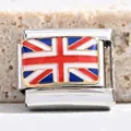 Maillon de bracelet italien en acier inoxydable avec drapeau britannique émaillé - Drapeau du Royaume-Uni (MK-72)