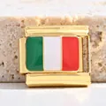 Maillon de charme modulaire en acier inoxydable doré avec drapeau italien émaillé - Or - Drapeau de l'Italie (MK-3347)