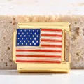Charme modulaire italien en acier inoxydable doré avec motif drapeau américain - Or - Drapeau des États-Unis (MK-3352)