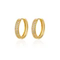 Elegant gold-plated hoop earrings with three rows of pavé zircons and a clean reflection. - Triple-row Micro-pave Geometric Round Style (E3128G-13) / 18K Gold / Gold