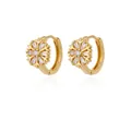 Detailed view of gold snowflake hoop earrings featuring sparkling CZ baguette stones - Snowflake Shape Row Pave Style (G123125G-4) / 18K Gold / Gold