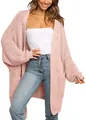 Cárdigan rosa de punto grueso para mujer con diseño oversize y prácticos bolsillos laterales - Rosa / S