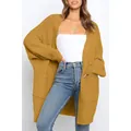 Cárdigan de punto mostaza de gran tamaño para mujer con bolsillos y mangas largas - Amarillo / S