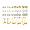 Set di 58 orecchini con borchie dorate, perle e cerchi di diverse dimensioni - Set da 20 Pezzi (HS2000-8)