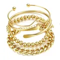 Elegante set di 4 bracciali e braccialetti a strati placcati in oro con finitura lucida - Set da 4 Pezzi (HS2000-4)