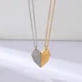 Elegant magnetic heart necklaces for couples in silver and gold matte finishes - Geometric Faceted Magnetic Style (M-242)