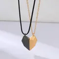 High-quality magnetic faceted heart necklace set for couples in matte black and gold - Geometric Faceted Magnetic Style (M-283)