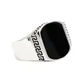 Anillo de sello para hombre en acero titanio con piedra negra y greca - US 7 / Acero Piedra Negra