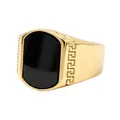 Anillo de sello vintage para hombre en acero titanio dorado con piedra negra y motivo griego - US 7 / Dorado Piedra Negra