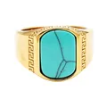 Anillo vintage para hombre de acero de titanio dorado con turquesa y greca griega - US 7 / Oro Piedra Verde