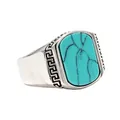 Anillo retro para hombre de acero de titanio con incrustación de turquesa rectangular - US 7 / Color Acero con Piedra Verde
