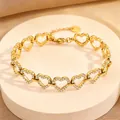 Bracelet à maillons cœur en acier inoxydable doré 18 carats avec incrustation de strass - Style Cœur avec Zirconium Complet / Or