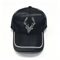 Black satin baseball cap with rhinestone reindeer head and crystal brim detail - Adult Size (58cm Adjustable) / Black
