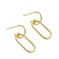 Detailed shot of minimalist gold-plated geometric oval link earrings on white background - Double Loop Nested Geometric Style (XJE0026)