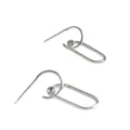 Detail view of simple silver-colored geometric oval link earrings with hooks. - Geometric Oval Hook Style (XJE0008)
