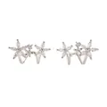 Detailed macro view of silver flower earrings with marquise-cut sparkling zircons. - Marquise Crystal Flower Style (XJE0013)