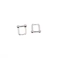 Detailed macro view of minimalist silver U-shaped link earrings with double ball ends - U-Shaped Bead Geometric Hoop (XJE0021)