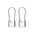 Close-up of minimalist silver padlock-shaped geometric earrings with smooth finish - Padlock Long Pin Shape Style (XJE0029)
