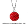 Rote 10mm Kristall-Shamballa-Kugel-Halskette mit silberner Wasserwellen-Kette - Halsketten-Set (10mm) / Halskette Set / Rot