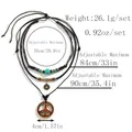 Vintage multi-layered woven necklace with peace sign pendant and beads - Peace Sign And Coin Pendant