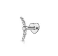Élégant clou d'oreille en argent S925 avec barre courbée en zircone et dos plat en cœur - Style Incurvé à Cinq Pierres / Pièce Unique / Or blanc