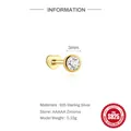Boucle d'oreille piercing cœur en argent sterling S925 avec zircone 3mm fini doré élégant - Style Clou Rond (3MM) / Pièce Unique / Or