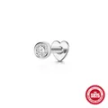 Clou de piercing labret en argent 925 avec zircon rond et dos plat en forme de cœur - Style Clou Rond (4MM) / Pièce Unique / Or blanc
