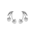 Detail of French Baroque cherry earrings featuring irregular pearls and silver stems - Earrings (E15024) / Silver