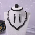 Vintage black rhinestone jewelry set including necklace, earrings, bracelet, and ring - Retro 4-Piece Set (NS-J6569BLK) / Black