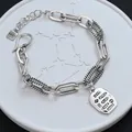 Vintage Silberarmband im Hip-Hop-Stil mit gravierten BABY- und LOVE-Botschaftsanhängern - Buchstaben-Tag Gespleißter Stil (SL0203)