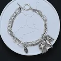Vintage silver double-layer chain bracelet with horse charm and OT toggle clasp - Blessing Horse Pendant Style (SL0567)