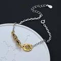 Vintage hip hop bracelet with gold Vajra and sun coin charms on silver chain - Vajra Sun & Moon Style (SL0337)