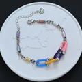 Elegant S925 sterling silver multi-color enamel link chain bracelet with Virgo display plate - Multi-color Enamel Spliced Style (SL0563)