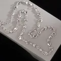 Antique silver-finish long chain necklace with heart and clover charms for women - 3D Heart Long Chain Style (XL0166)
