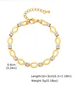 Gold-plated stainless steel bracelet with oval hollow links and white rhinestones - White Style (BR-2527G)