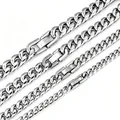 Detail view of stainless steel Cuban link necklaces in four different widths. - 6mm Width-18cm Length-Box Clasp-Bracelet / Silver