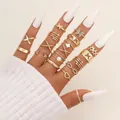 Bohemian gold butterfly rhinestone and pearl joint ring set for women 9 pieces - Gold Butterfly Artificial Pearl Heart Ring 9-Piece Set (5837801) / Gold
