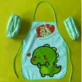 Waterproof EVA children's apron set with cartoon dinosaur and matching oversleeves - Dinosaur Apron and Sleeve Set / Green