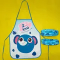 Detailed view of waterproof EVA children's apron and sleeves set with cartoon elephant - Elephant Apron and Sleeve Set / Blue
