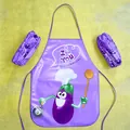 Waterproof purple cartoon eggplant apron set for kids painting and kitchen usage - Eggplant Apron and Sleeve Set / Purple