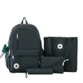 Minimalist four-piece dark green school backpack set including tote bag and pencil case - No Pendant / Gray