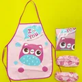 Cartoon owl waterproof apron set with oversleeves for kids painting and activities - Owl Apron and Sleeve Set / Pink