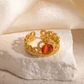 French style vintage gold crown ring with reddish-brown cat's eye stone, adjustable band - Crown Design Reddish Brown Stone Adjustable Style (TYR1345)