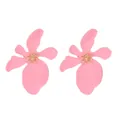 Close-up of pink matte lacquer flower earrings with textured gold stamen detail. - Pink (5326)