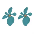 Vibrant teal lacquered flower earrings with gold-tone centers, exaggerated jewelry - Green (5274)