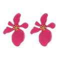 Exaggerated 3D geometric pleated pink lacquer flower earrings with gold stamen details - Rose Red