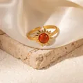 Vintage gold sun ring with orange cat eye stone and adjustable stainless steel band - Sunburst Orange-Red Stone Adjustable Style (TYR1032)