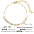 Goudkleurige stalen O-schakelarmband met 4mm ronde heldere strass-steentjes - Mode OL Stijl (SL41702) / 18K Goud Verguld