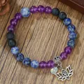 Braccialetto di ametista sodalite e pietra lavica con ciondolo loto Om in argento - Stile Loto Ametista (ZJ14872)